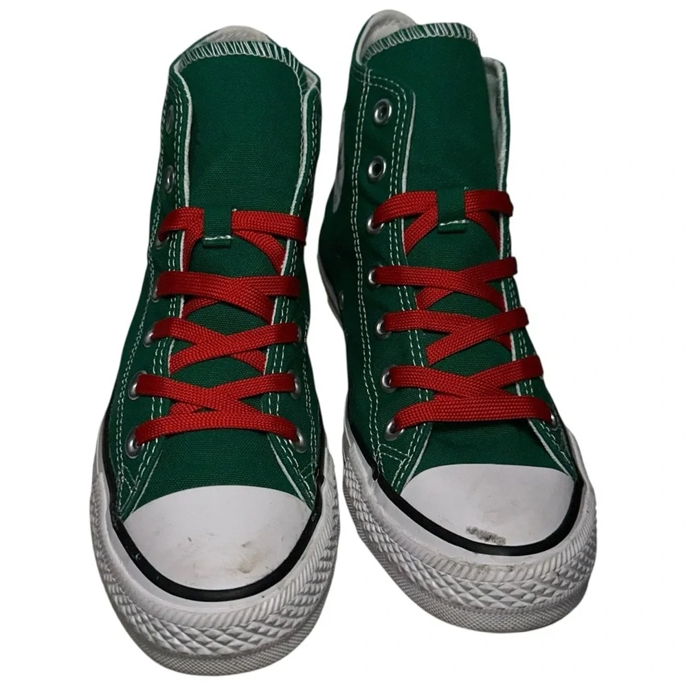 Converse All Star Chuck Taylor’s Sz 8 Green Ho Ho Ho Red Laces High Top Sneakers - Picture 4 of 10